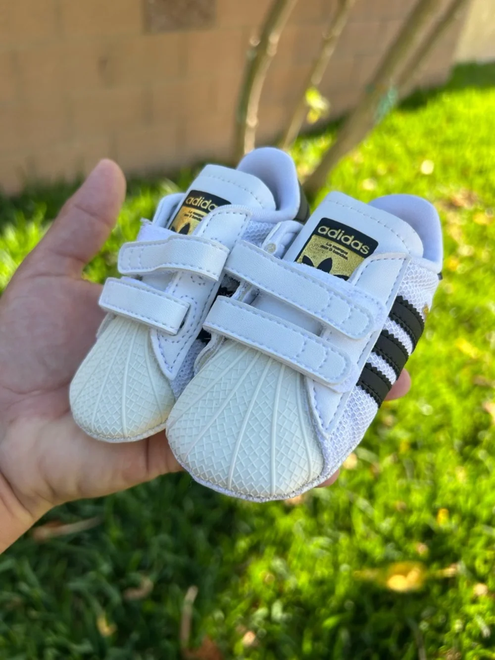 adidas White and Black Baby Superstar Crib Sneakers